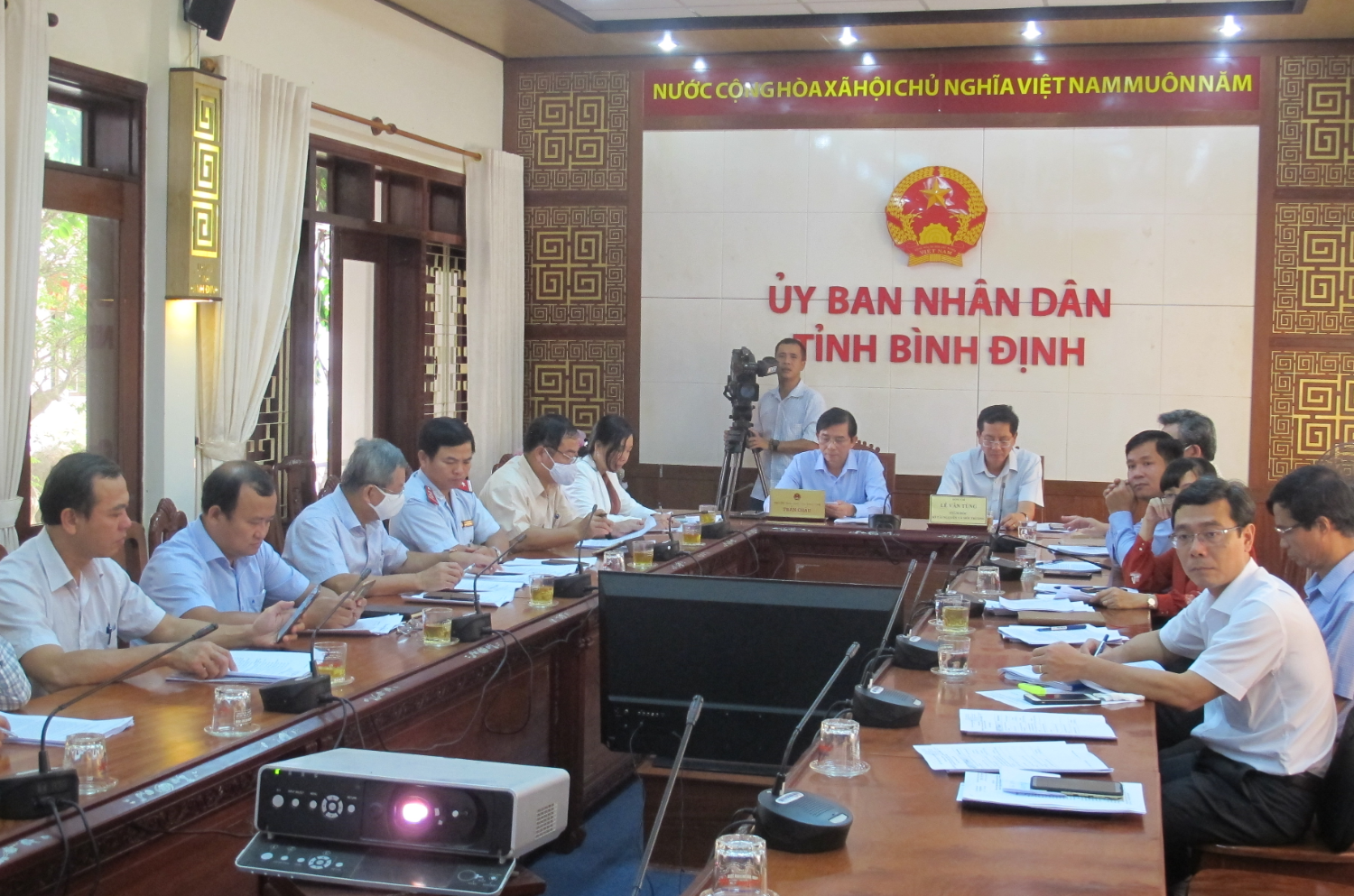 Ảnh: Hội nghị giao ban trực tuyến của Bộ Tài nguyên và Môi trường tại điểm cầu Bình Định về góp ý dự thảo Luật Bảo vệ môi trường (sửa đổi)